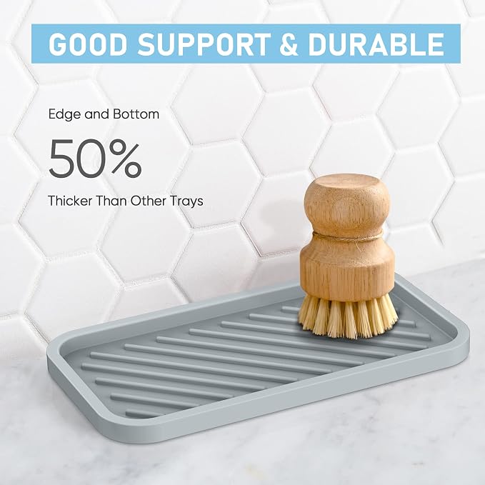 Silicone Sponge Holder-Large Thick Durable 10" Sink Organizer Tray-Kitchen | Thick Durable Sponge Caddy, Large Sink Tray, Dish Soap & Scouring Pad Holder, Countertop Drip Tray, Easy Clean, Rust-Proof