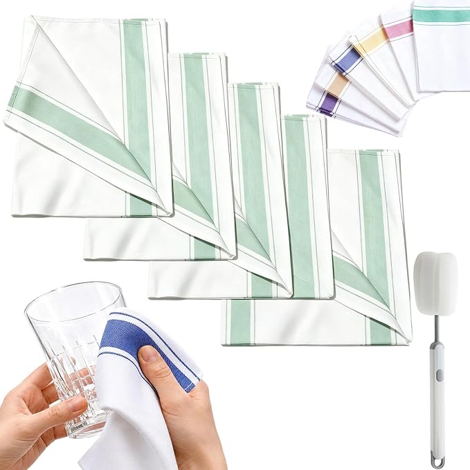 Premium Cotton Glass Cleaning Cloth, Highly Absorbent Wine Glass Polishing Cloths, Streak Free Lint-Free, Reusable Fast Drying Towels Polish Cloth for Glass Window Mirror (5*Green, 13 * 20in)