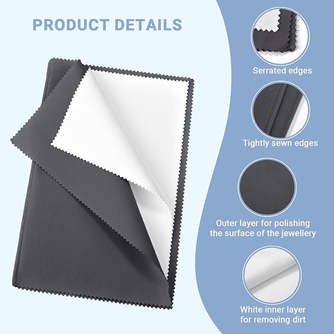 SEVENWELL Silver Polishing Cloth, 2PCS Large Jewelry Cleaning Cloths | Dual-Layer Cleaning, Large 10" × 12", Reusable, Removes Tarnish, Restores Shine, For Sterling Silver, Gold & Platinum