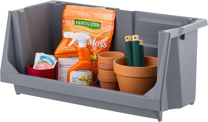 IRIS USA Jumbo Open Front Storage Bin, Gray | Organize tools, hardware, sporting goods, and household items with durable construction and space-saving vertical storage