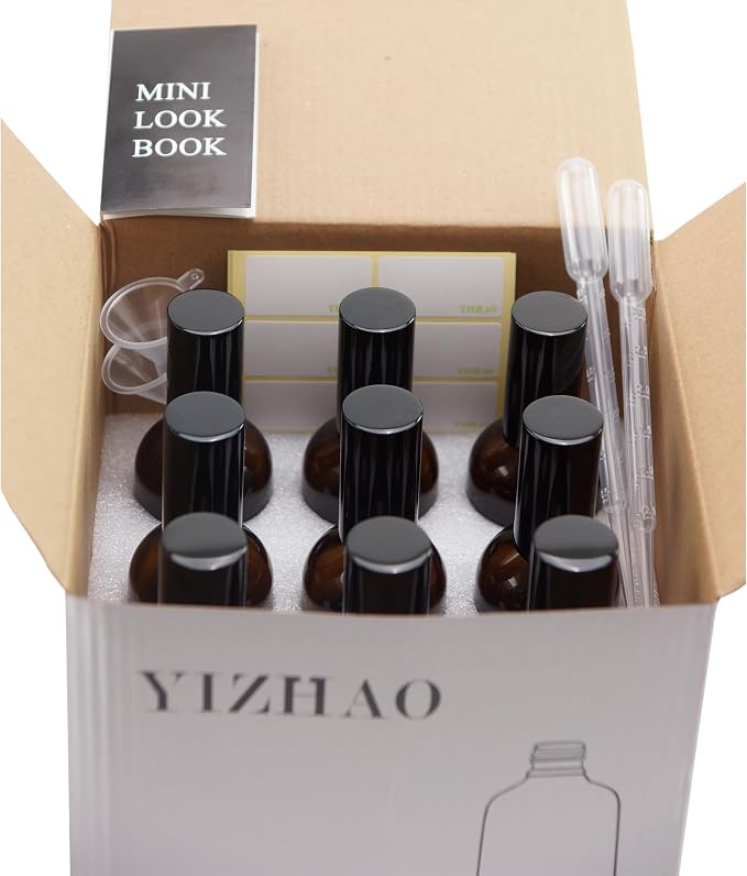 YIZHAO Blue Glass Spray Bottles 4oz, with Small Fine Mist Spray, Metal Cap, Refillable for Essential Oil,Travel,Cleaning,Perfume,Aromatherapy,Makeup – 9 Pcs