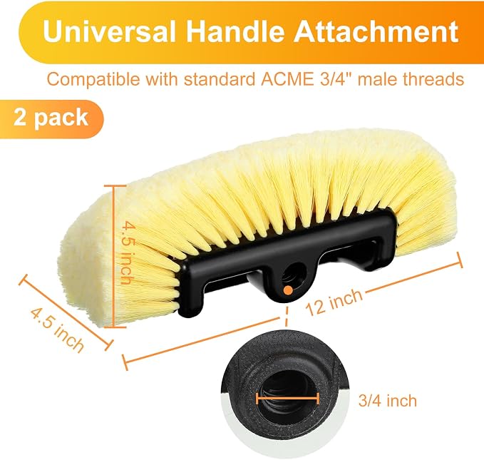 Tanlade 2 Pcs Car Wash Brush Heads Soft Bristle Flow Thru,12 Inch,Yellow (Pack of 2)