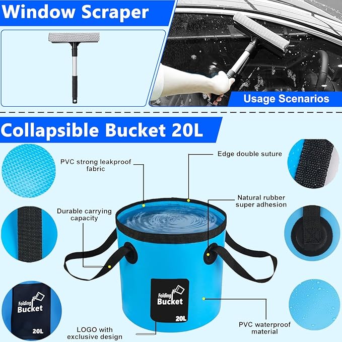 THINKWORK Car Wash Kit with Foam Gun, Complete Car Detailing Kit 40 PCS | Deep Efficient Interior & Exterior Cleaning, Extendable Mop & Bucket, Soft Microfiber Brushes Set, Tire & Wheel Brush, Gift