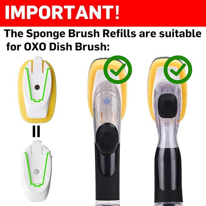 Sponge Brush Refills for OXO Soap Dispensing Dish Brush | 4 Pack Dish Cleaning Soap Dispensing Head Replacement for Scrubber（green）