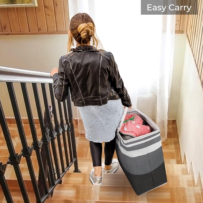 HomeHacks 2-Pack Large Laundry Basket, Waterproof, Freestanding Laundry Hamper, Collapsible Tall Clothes Hamper with Extended Handles for Clothes Toys in the Dorm and Family Gradient Grey, 88L | Waterproof, Freestanding, Collapsible Clothes Hamper with...
