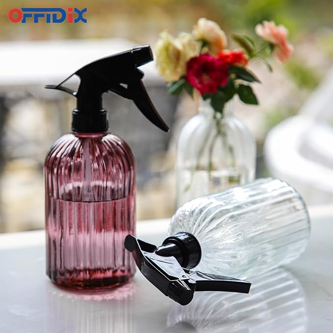 OFFIDIX Glass Spray Bottle, Plant Mister 13.5 oz Adjustable Nozzle Amaranth | Fine Mist Pressure Watering Can Glass Spray Bottle, 400ml Handheld Empty Vintage Spray Bottles for Garden Plants Cleaning