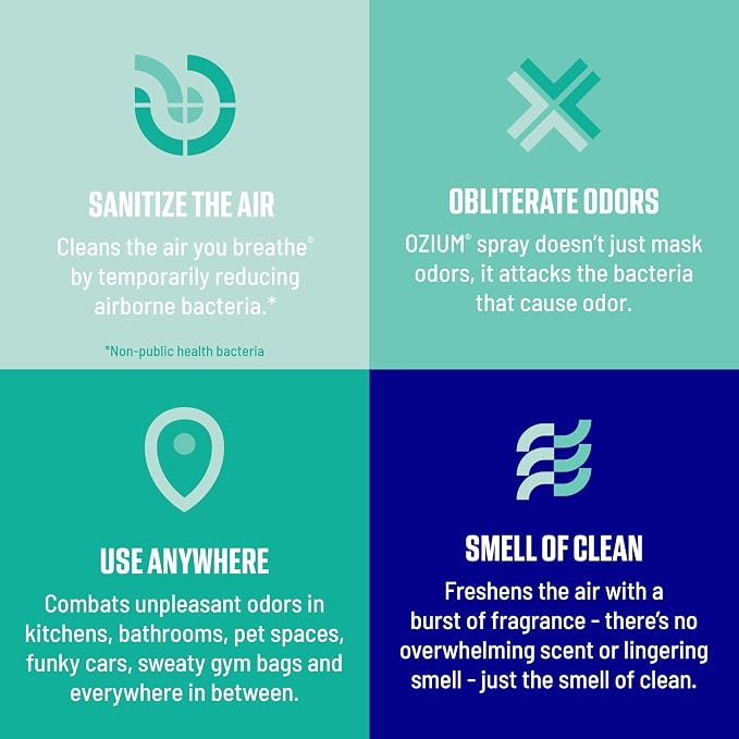 Ozium . Air Sanitizer & Odor Eliminator for Homes, Cars, Offices and More, Outdoor Essence, 0.8 Oz( Pack of 6) (packaging may vary) | For Homes, Cars, Offices and More, Outdoor Essence Scent, Pack of 6