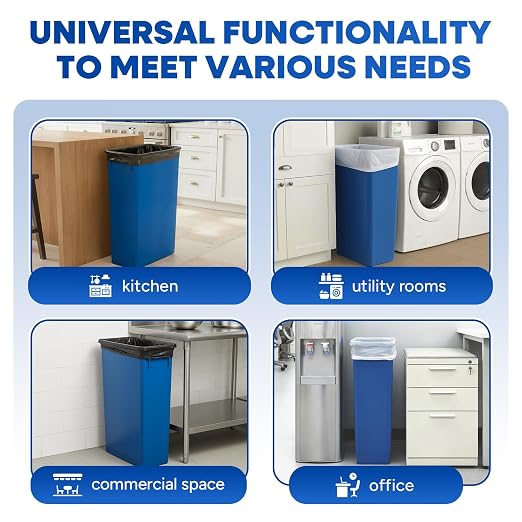 PLASTIC PRINCE 23 Gallon Slim Trash Can Kitchen, Commercial Tall Trash Bin Narrow, Rectangular Slim Jim Skinny Garbage Can for Home Garage Office Restaurant, Blue