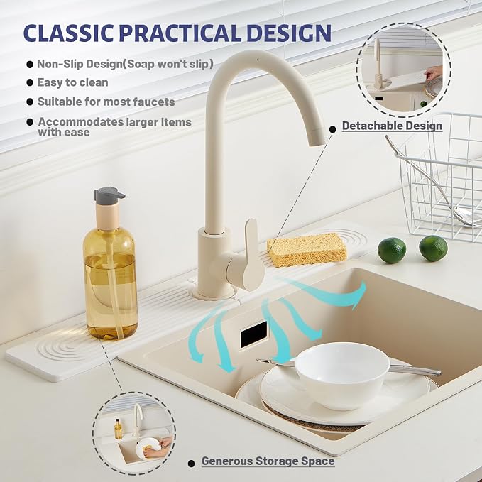 Stone Faucet Mat for Kitchen Sink Diatomite Stone Drying Mat | Sink Splash Guard Water Absorbing Stone Tray for Sink, Counter Protector Matt for Kitchen & Bathroom