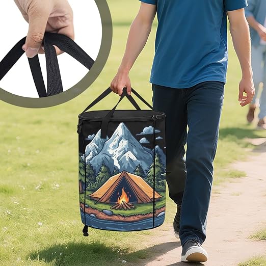 Mountain Tent Camping Trash Can 20 Gallon Foldable Trash Can with Zipped Lid Outdoor Garbage Bin for Camping, Picnic Large Storage Bin for Family Trip