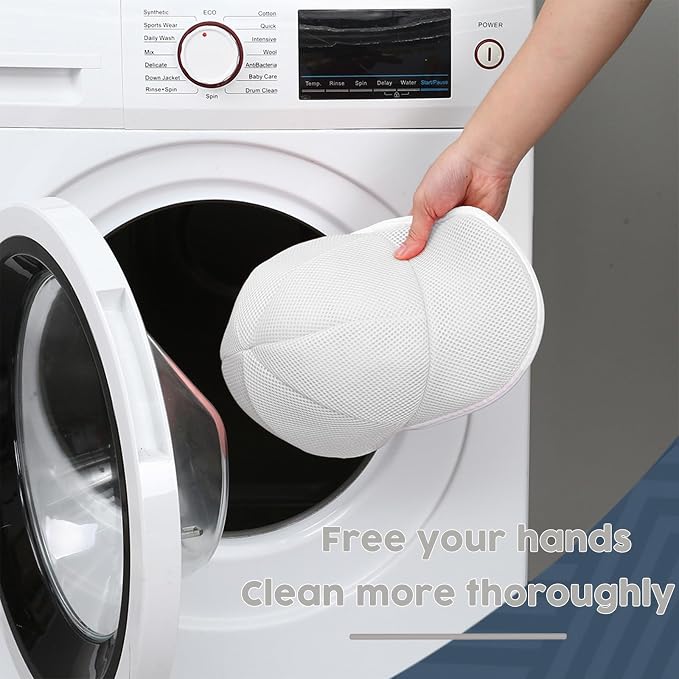 Hat Washer Cage for Washing Machine (White#1) | Cap Washer with Mesh Bags, For Baseball Caps, Hat Cleaner Protector Cage