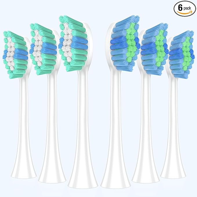 COSLUS C40 Electric Toothbrush Replacement Heads, 6 Pack | Compatible with C40 (DY-108Pro), Suitable for Adults Kids and Family Use, with W-Shaped Design, White
