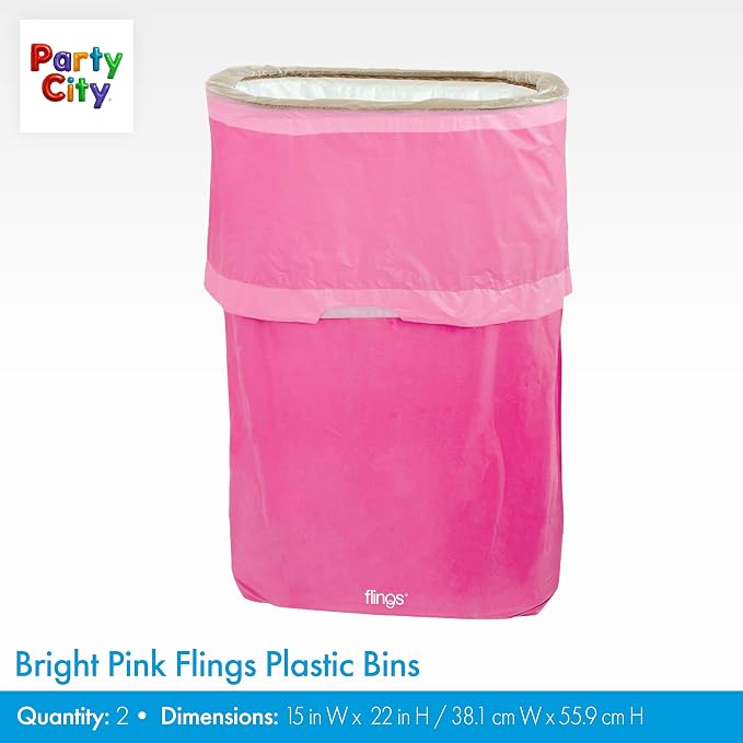 Party City Flings Plastic Bin (3-Pack) -Bright Pink (2) and Recycle (1) - 22 x 15 - Stylish & Convenient Portable Waste Solution for Events & Parties