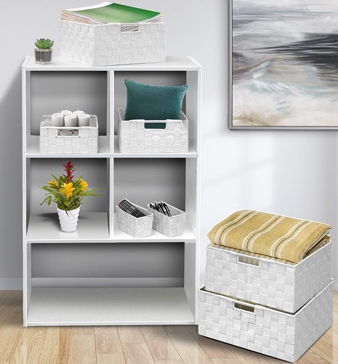 Sorbus Baskets for Organizing, 7-Piece Hand-Woven Storage Set (White) | Mesh organizers with handles keep linens and accessories sorted on closet shelves; seven-piece variety fits many spaces.