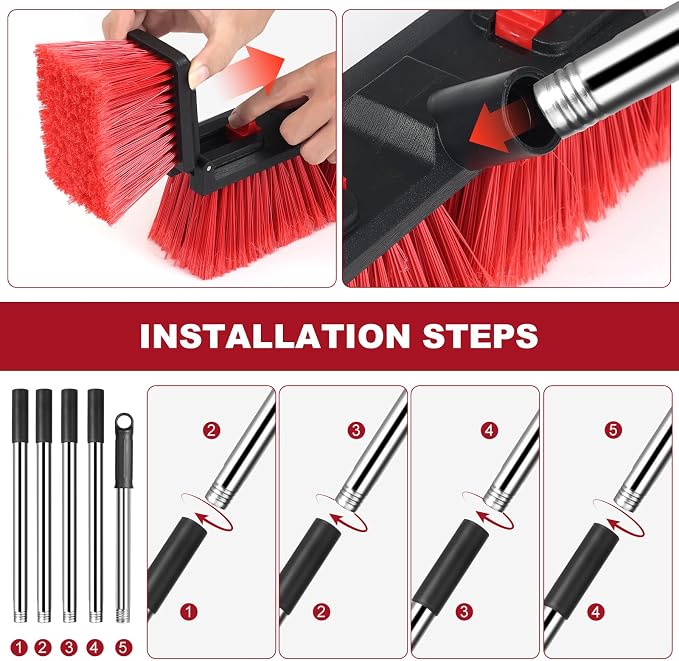 Broom for Outdoor & Commercial-Grade Heavy-Duty Push Broom | 70 IN Adjustable Long Handle Ideal for Industrial Use Heavy Duty Durable for Garage Driveway and Sidewalk Cleaning