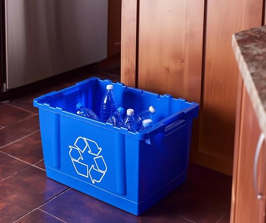 2 Pack, 14 Gallon Rectangular Blue Recycling Bin for Indoor/Outdoor, Stackable Recycling Container with Handles for Plastic, Paper