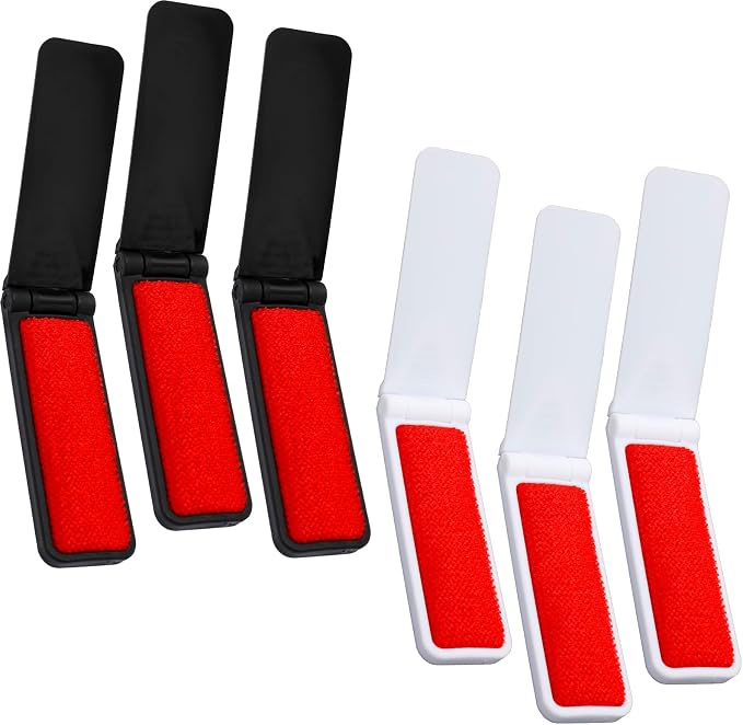 6 Pcs Foldable Lint Brush for Clothes, Portable Lint Remover Brush, Reusable Travel Lint Brush for Furniture, Sofa, Pet Hair, and Fabric Fluff Dust Removal Tool (Black + White)