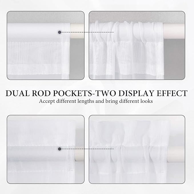 MIULEE White 25 x 72 Inches Sidelight Sheer Curtains for French Door | Light Filtering Window Treatment for Narrow Door, Tieback, 2 Panels