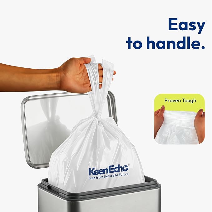 Small Trash Bags with Handles - Ocean Plastic Upcycling - Plastic Garbage Bags, Can Bin & Waste Basket Liner for Kitchen, Bathroom, Office and Pets, 13 Gallon 20 Count White
