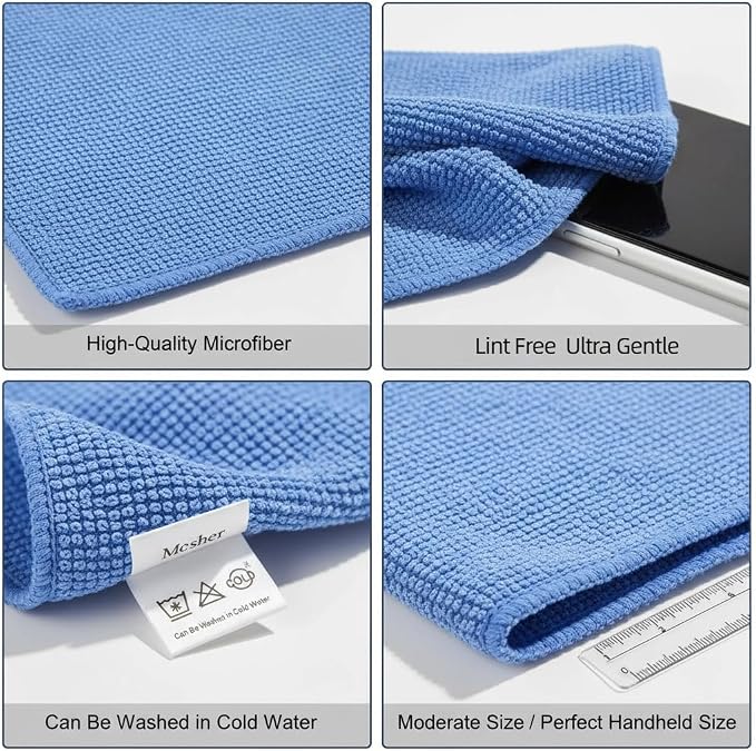 Mcsher Microfiber Cleaning Cloths - 6 Pcak, Blue, 6"x 7" Inch