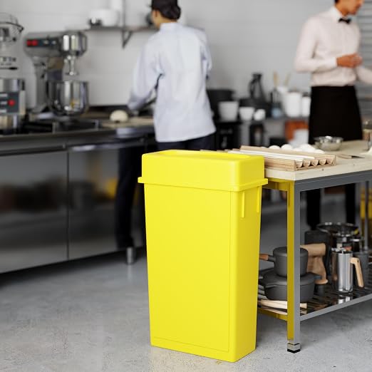 23 Gallon Yellow Rectangular Slim Trash Can with Drop Shot Lid | Great for Home, Commercial, or Restaurant Use.