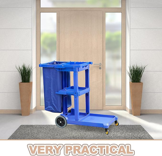 Healifty Portable Rolling Cleaning Cart Bag with Sturdy Polyester Material and Quick-Entry Feature, Multipurpose Organizer for Janitorial Staff in Hotels and Hospitals