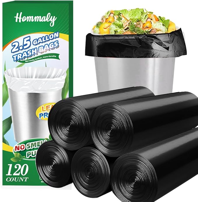 2.5 Gallon 120 pcs Small Black Trash Bags, Strong 2.5 Gallon 2.6 Gallon Garbage Bags, Bathroom Trash Can Bin Liners,Mini Bags Waste Basket Liner,Fit 6-10 Liter, 2-2.5 Gal-Black-120