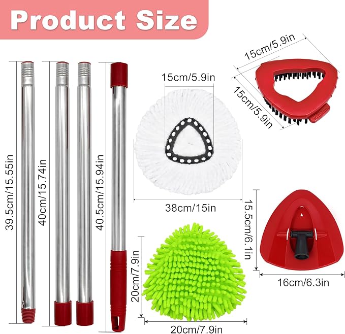 4 Pack Replacement Mop Heads& Handle Scrub Brush and Base Combo Set Compatible with Ocedar Spin Mops Refills，30-58" Mop Handle and Microfiber Head Refills for Cleaning