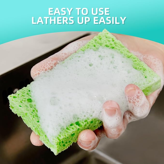 JOYMOOP Dish Sponge Scrubber, Cellulose Sponges Kitchen for Non-Scratch Washing Dishes, Household Cleaning Scrub Natural Sponge, Pack of 24 Colorful Sponges