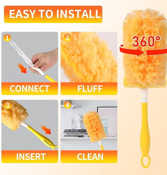 36 Count Duster Refills with 1 Firm-Grip Handle for Swiffer Duster | Multisurface 360° Dusters with 4X Microfibers, Unscented Disposable Duster Refills for Cleaning Home