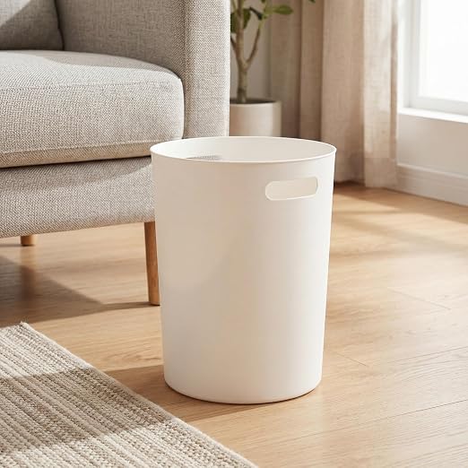 Lyellfe 6 Pack Small Trash Can, 1.5 Gallon Plastic Wastebasket with Handle | Round White Garbage Container Recycling Bins for Compact Space Bathroom, Office, Bedroom, Kitchen