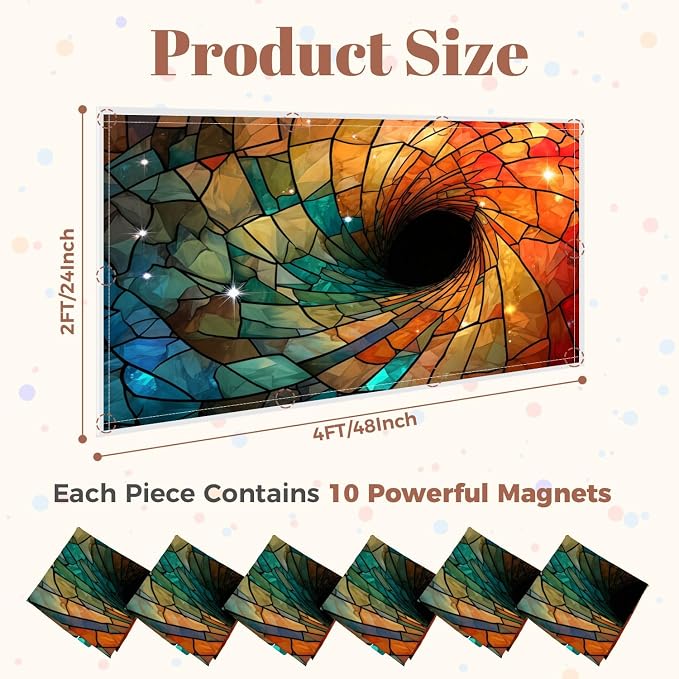 6 Pcs Fluorescent Light Covers for Ceiling Lights Colorful stained glass spiral computer generated abstract 3D rendering Magnetic Decorative Shade Filters 4x2 ft for Classroom Office Hospital Decor