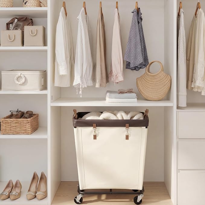 StorageWorks 210L Laundry Basket with Wheels, Rolling Hampers for Clothing | Large Beige Laundry Basket with Wheels & Handles, Rolling Cart for Bedroom, Bathroom, Dorm, Hotel