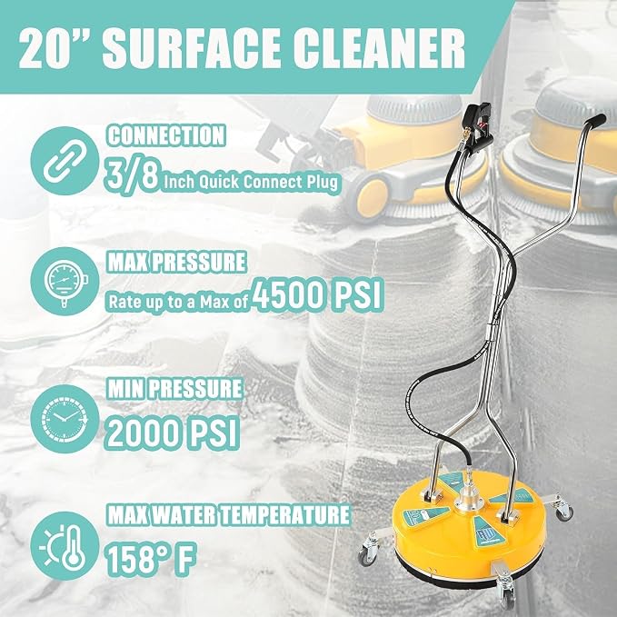 RIDGE WASHER 20'' Pressure Washer Surface Cleaner, with Dual Handle | Power Washer Surface Cleaner with 4 Wheels for Cleaning Driveways, Sidewalks, Patios, Decks, 4500 PSI