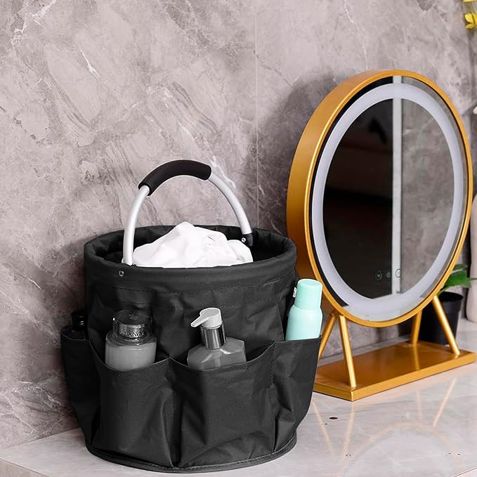 17L Collapsible Storage Bucket with Handle, Multi-Pocket Foldable Portable Picnic Caddy Outdoor Camping Organizer Tote for Housekeeping Car Wash Gardening Hiking Fishing, Black