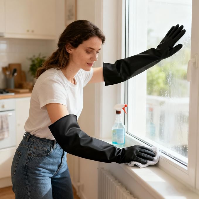 22"Black Anti-Slip Chemical Resistant Rubber Gloves, Long Heavy Duty Glove, Industrial Safety Work Protective Gloves for Men, Forearm Protection Waterproof Resist Strong Acid, Alkali, Oil, XL Size