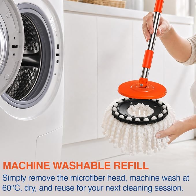Macromax Force Spin Mop and Bucket Set with 1 Refill – Pedal-Activated Wringer System – 360° Microfiber Mop for Floor Cleaning – Ergonomic Handle – Wet or Dry Use – Hardwood, Tile & Laminate