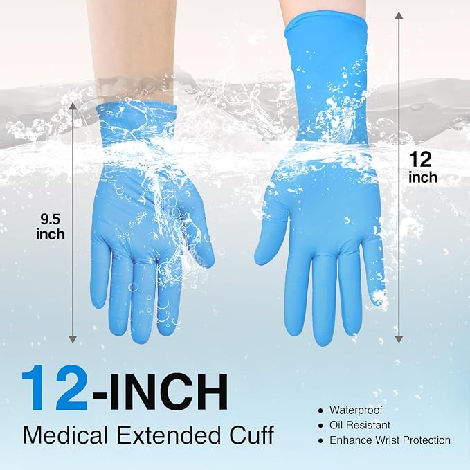 Schneider Medical Exam Glove, Gloves Disposable Latex Free, Powder Free | Extended 12 Inches Cuff, Blue Nitrile Gloves, Food Safe Gloves, Cooking Gloves, Cleaning Gloves (Large, 1000)