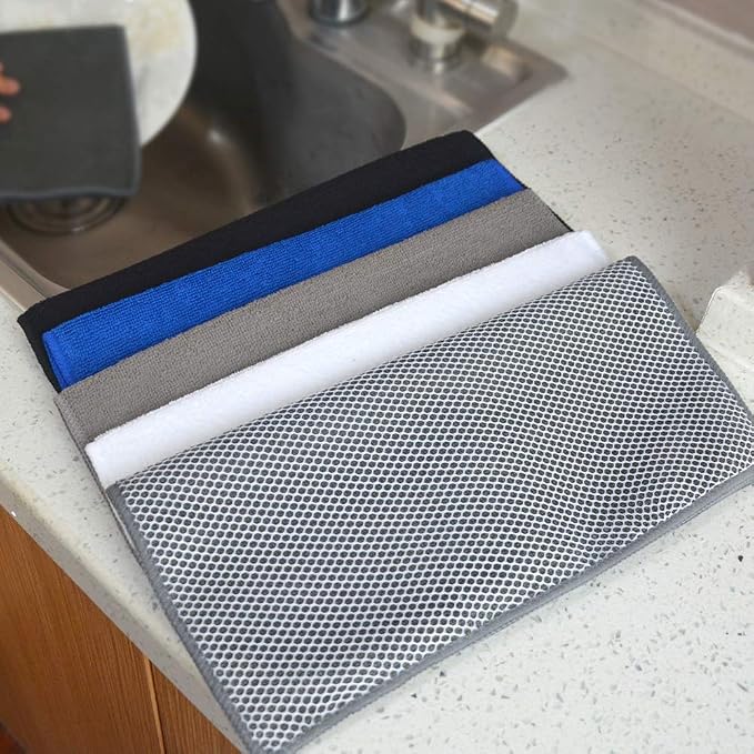 Dish Cloth for Washing Dishes Kitchen Washcloth Cleaning Cloth | 12x12inch 5pack Kitchen Towels Rags, Microfiber Cleaning Cloths, Wash Cloths with Poly Scour Side, Wholesale, Assorted