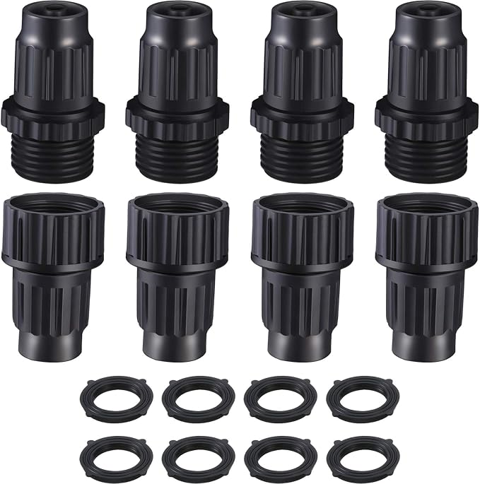 Mudder 4 Sets Garden Expandable Hose Repair Kit, 3/4 Inch | Plastic Flex Hose Repair Fittings with 8 Leak Proof Rubber Seals, Easy Tighten, for Spray Nozzle, Water Tap, Garden Watering