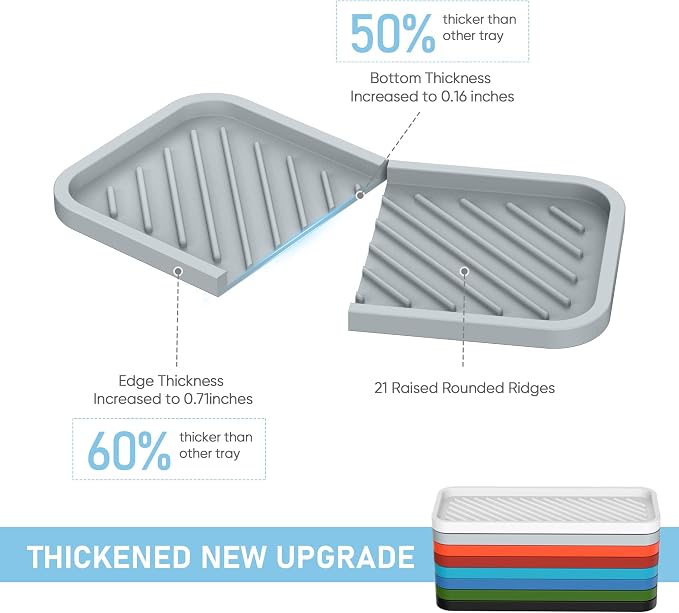 Silicone Sponge Holder-Large Thick Durable 10" Sink Organizer Tray-Kitchen | Thick Durable Sponge Caddy, Large Sink Tray, Dish Soap & Scouring Pad Holder, Countertop Drip Tray, Easy Clean, Rust-Proof