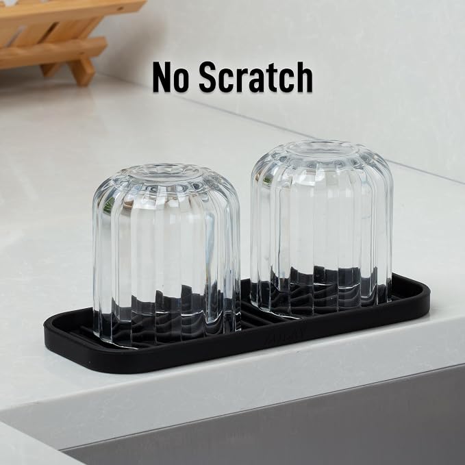 Zulay Kitchen (9x3.5) Silicone Sponge Holder for Kitchen Sink - Flexible Multipurpose Soap Tray Sponge Holder - Sink Organizer Tray for, Bathroom, Makeup, Trinkets & More (Black)