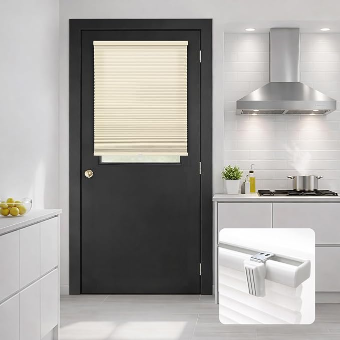 DEZ FURNISHINGS Cordless No Tools No Drill 1.5" Magnet Light Filtering Shades for Metal Doors, 28" W x 72" H, Alabaster