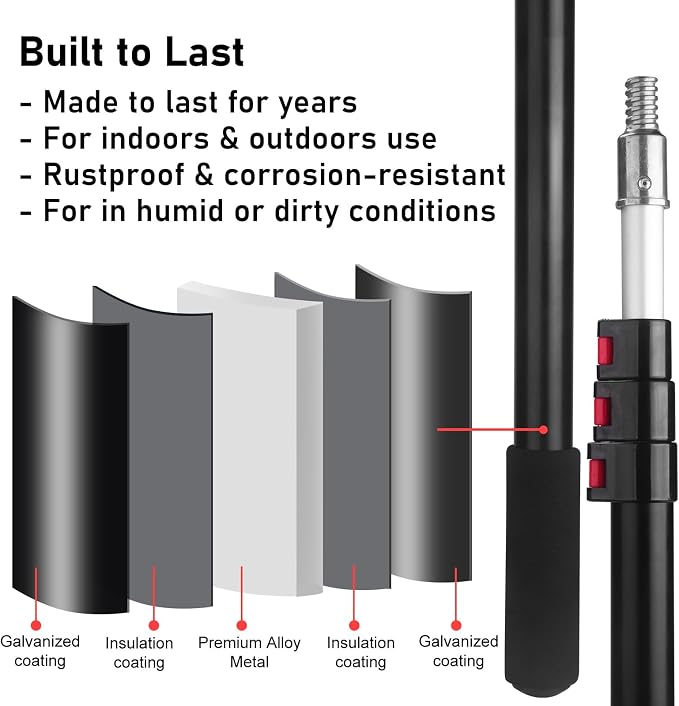 12 FT Telescoping Extension Pole – Flip-Lock Adjustable Aluminum Paint Roller Pole – 3/4" Universal Threaded Tip – Fits Duster Heads, Paint Rollers, Window Cleaners & Brushes