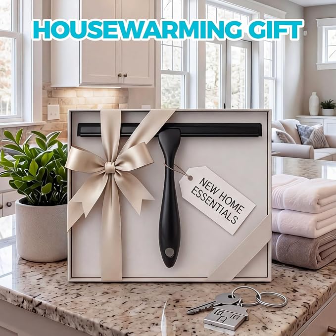 2pcs Shower Squeegee for Glass Doors with Adhesive Hanging Hook Set | 10” Black, Bathroom Accessories, Window Cleaner, New Home Essentials, Soft Rubber Blade, Metal Handle, Ergonomic Grip
