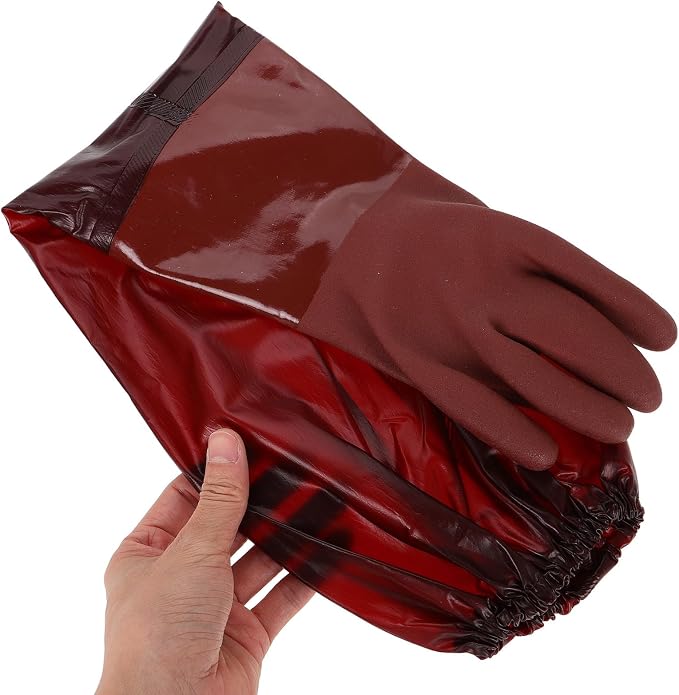 SHOWERORO Waterproof and Puncture-resistant Design Rubber Gloves with Extended Length Protection Heavy Duty Long Cuff Gloves Brown Color for General Cleaning and Gardening Tasks