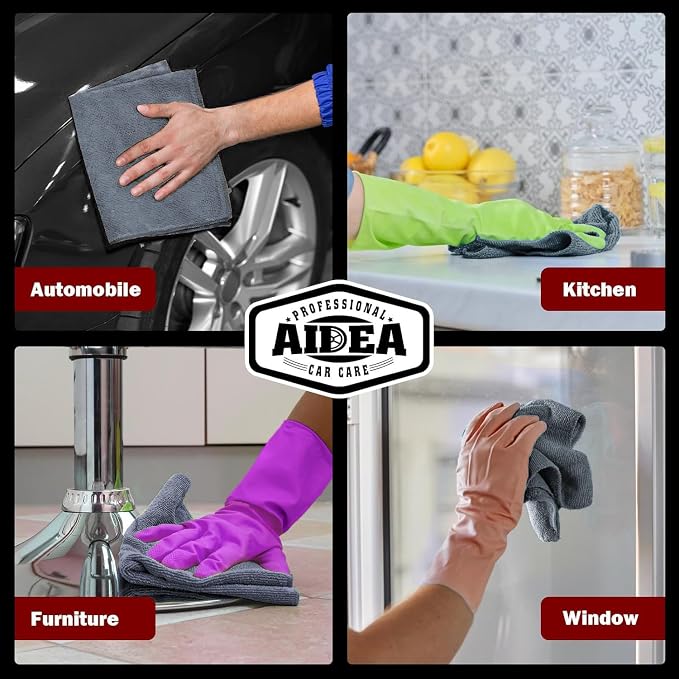 AIDEA Microfiber Cleaning Cloth Grey 20PK, Microfiber Towels 12"×12" | Premium Car Towels,Dusting Cloth Cleaning Rags,Cleaning Towels for SUVs, House, Kitchen, Window, Workshops, Cleaning Supplies
