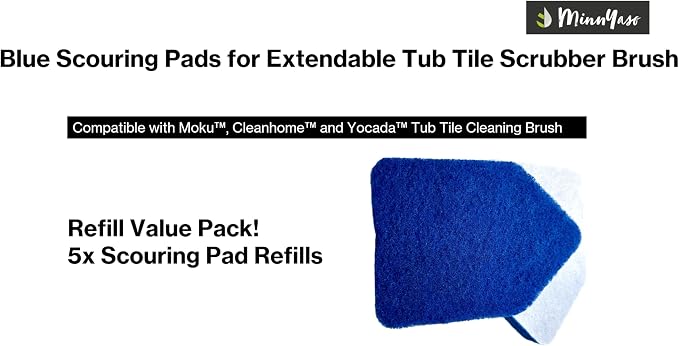Blue High-Power Scrub Scouring Pads, Fit Extendable Tub Tile Scrubber Brush | 5 Pack Scrub Pads Refill Replacement Pads for Cleaning Bathroom Kitchen Toilet Tile, Compatible Fit Moku, Yocada, Cleanhome