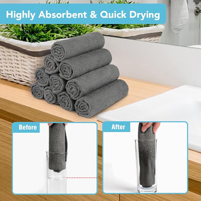 Orighty Wash Cloths, Face Towels 12x12 Inch 20 Pack | Soft Quick-drying Grey Washcloths, Multi-Purpose Microfiber Face Cloths for Bathroom, Gym, Spa, Hotel, Travel