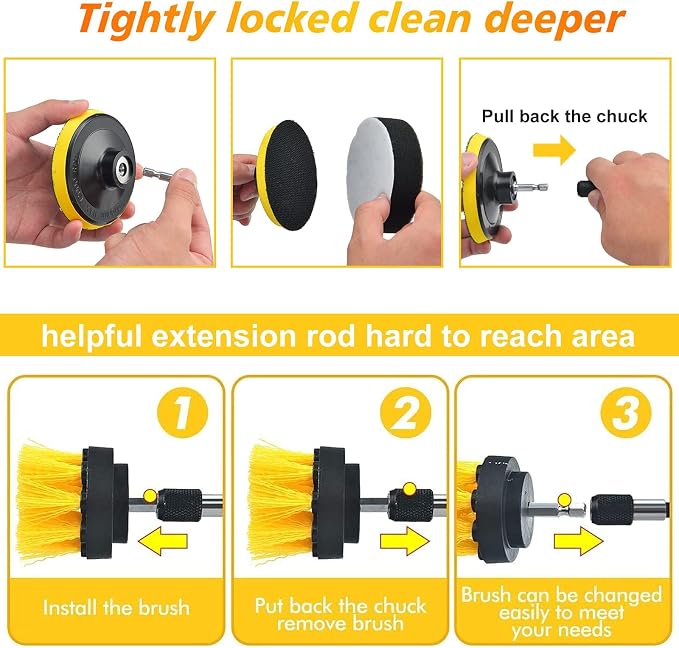 45 Piece Drill Brush Attachment Set, All Purpose Power Clean Scrubber Brush, Scrub Pads & Sponge with Extend Long Attachment for Bathroom, Kitchen,Grout,Tub,Tile,Corners, Auto
